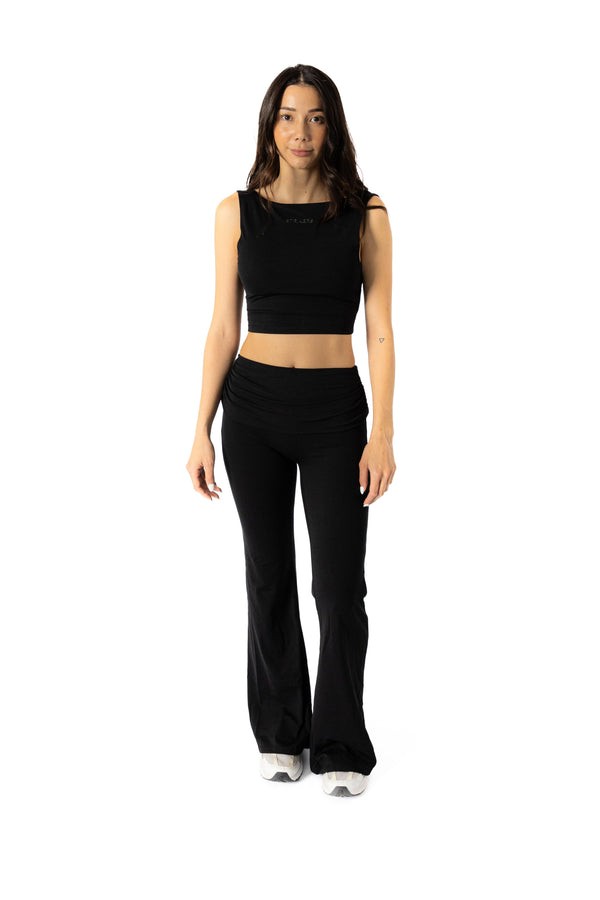 Aura Action Sleeve-Less Open-Back Crop Top Black