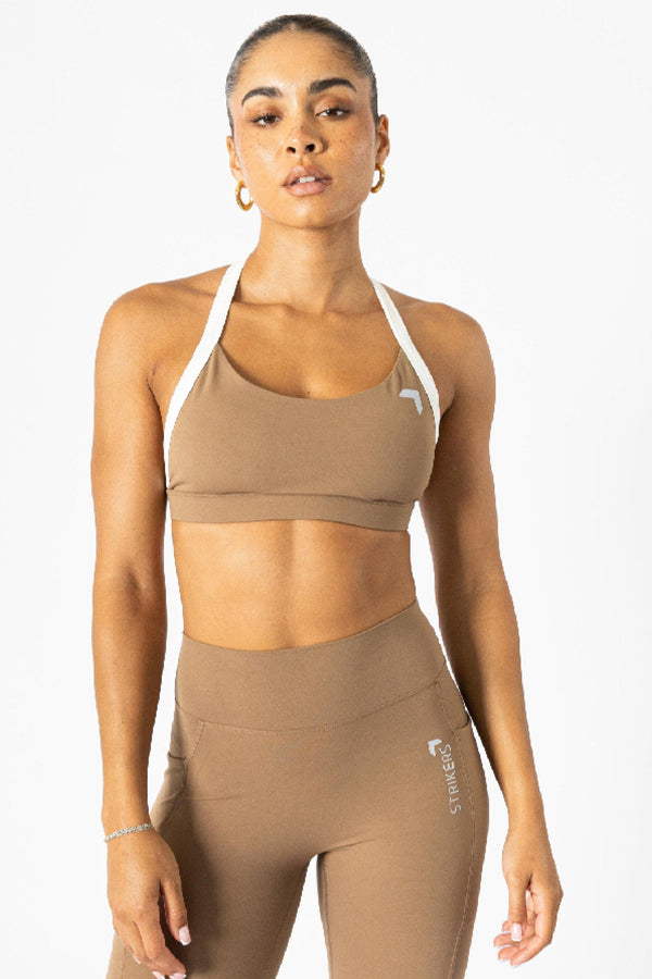 flamboyant stepper halter-neck sports bra Caramel