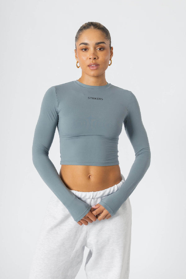 Aura Chic Cropped Tight Long Sleeve Shirt Gray