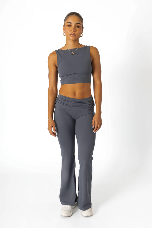 Aura Action Sleeve-Less Open-Back Crop Top Gray