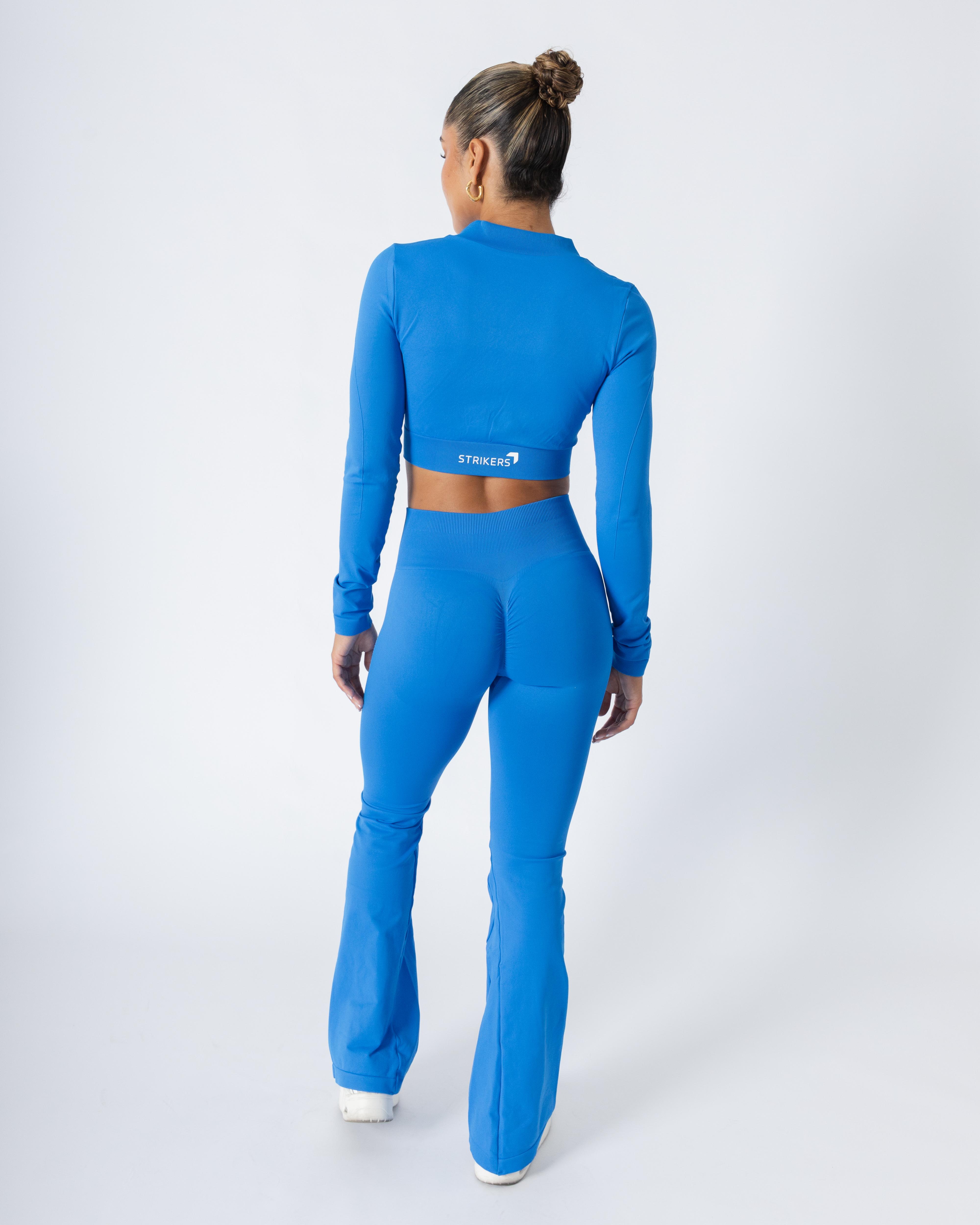 Split Flared Seamless Cropped Track Jacket Blue