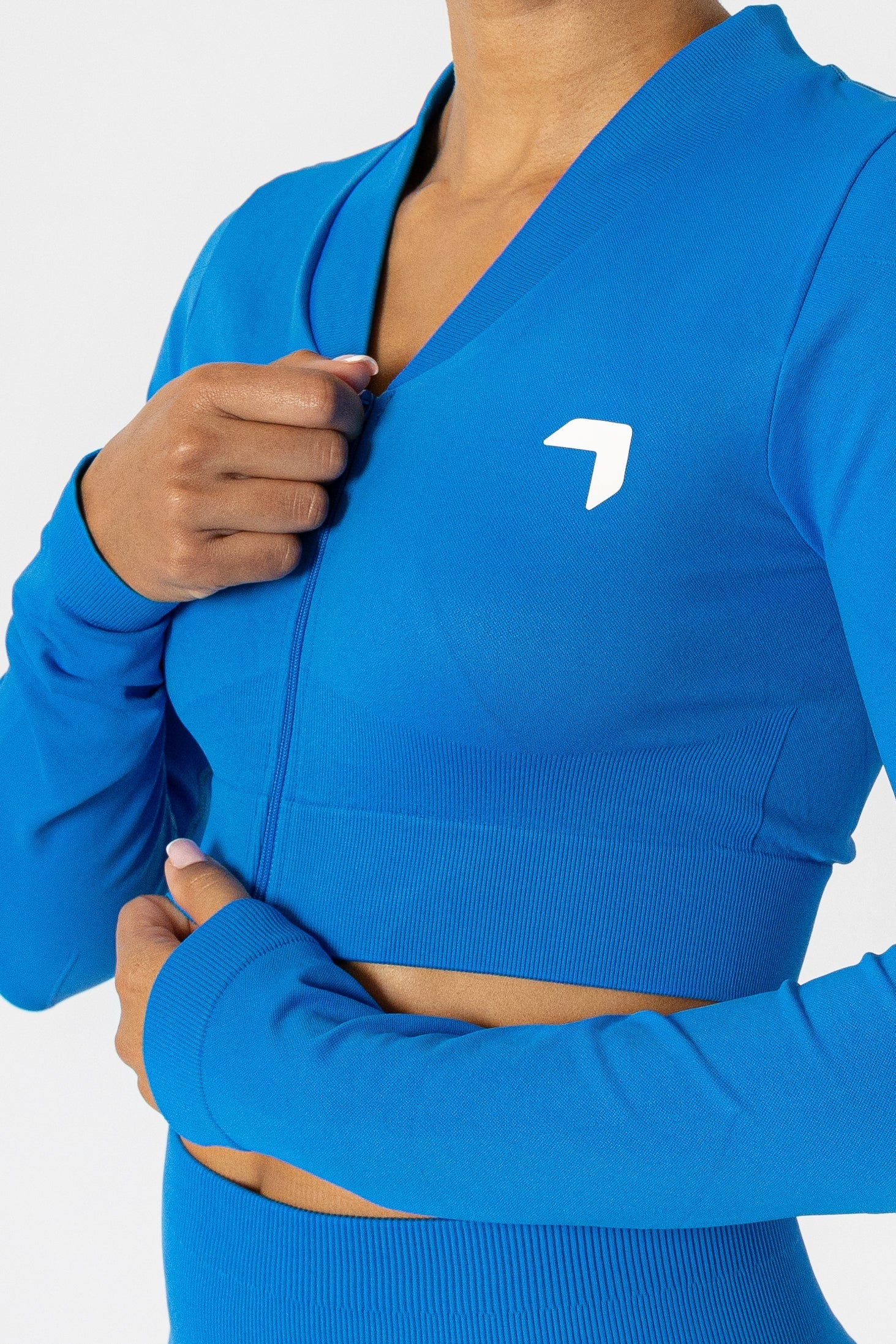 Split Flared Seamless Cropped Track Jacket Blue