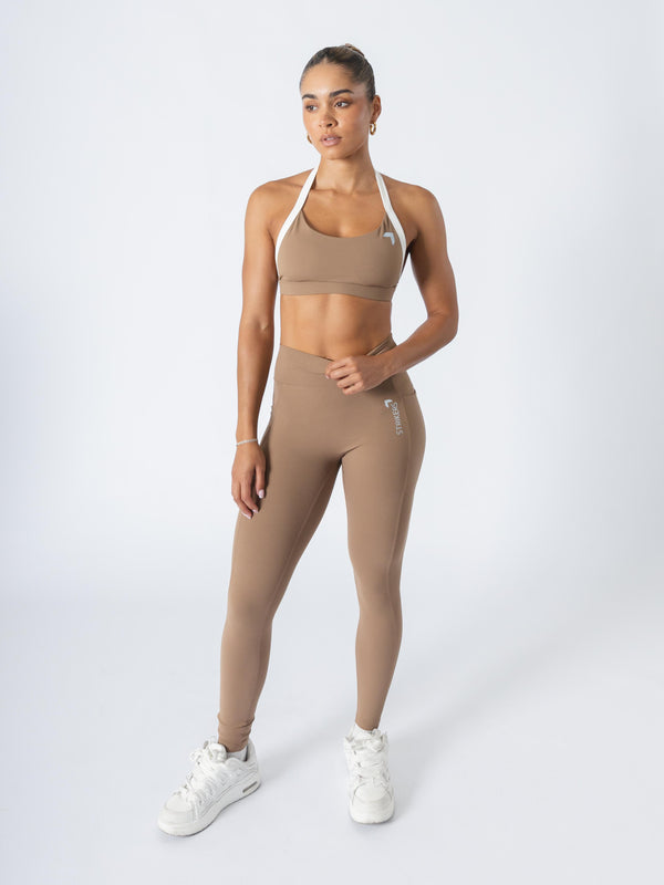 flamboyant stepper halter-neck sports bra Caramel