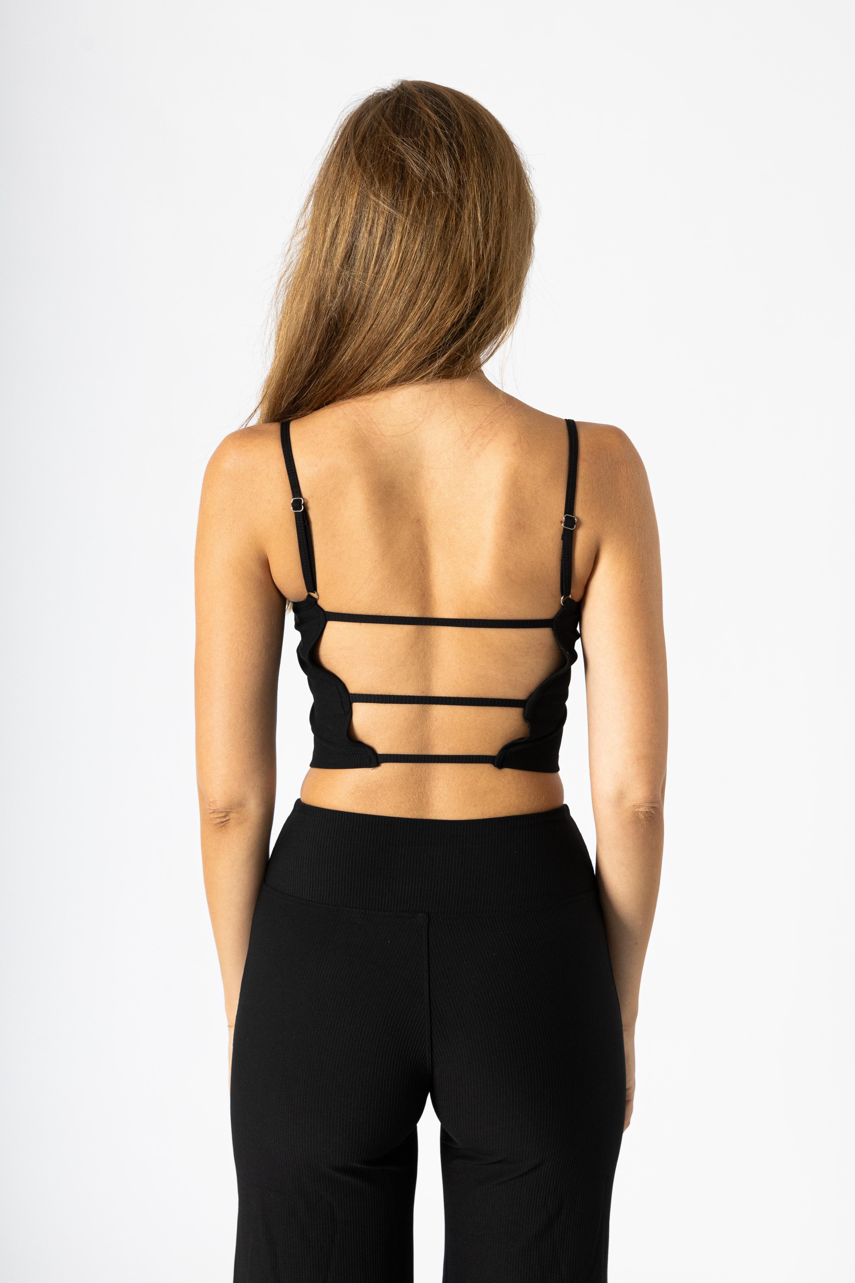 Aura Flair Open-back Crop Top Black