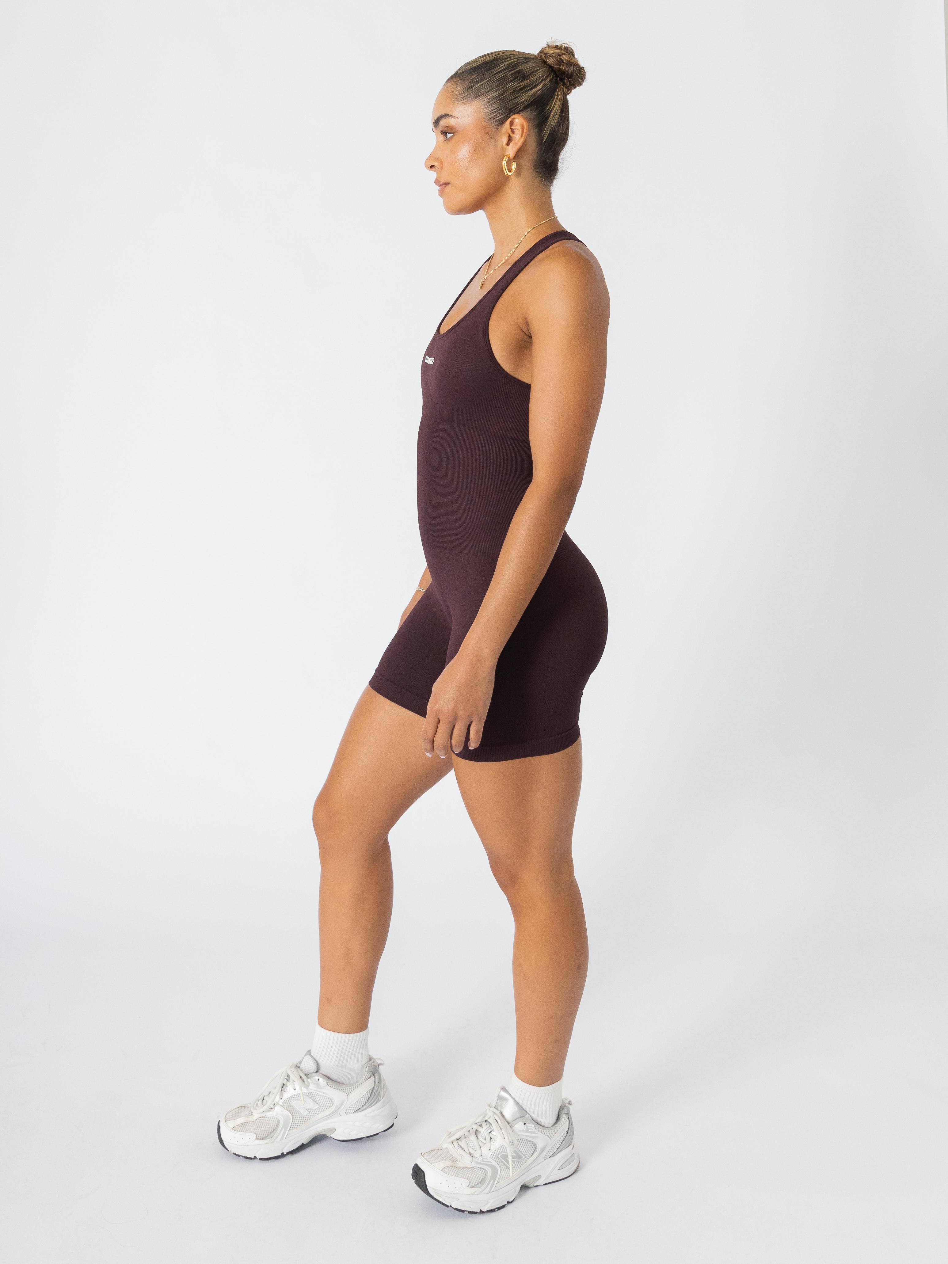 Vital Ribbed Short Bodysuit Brown