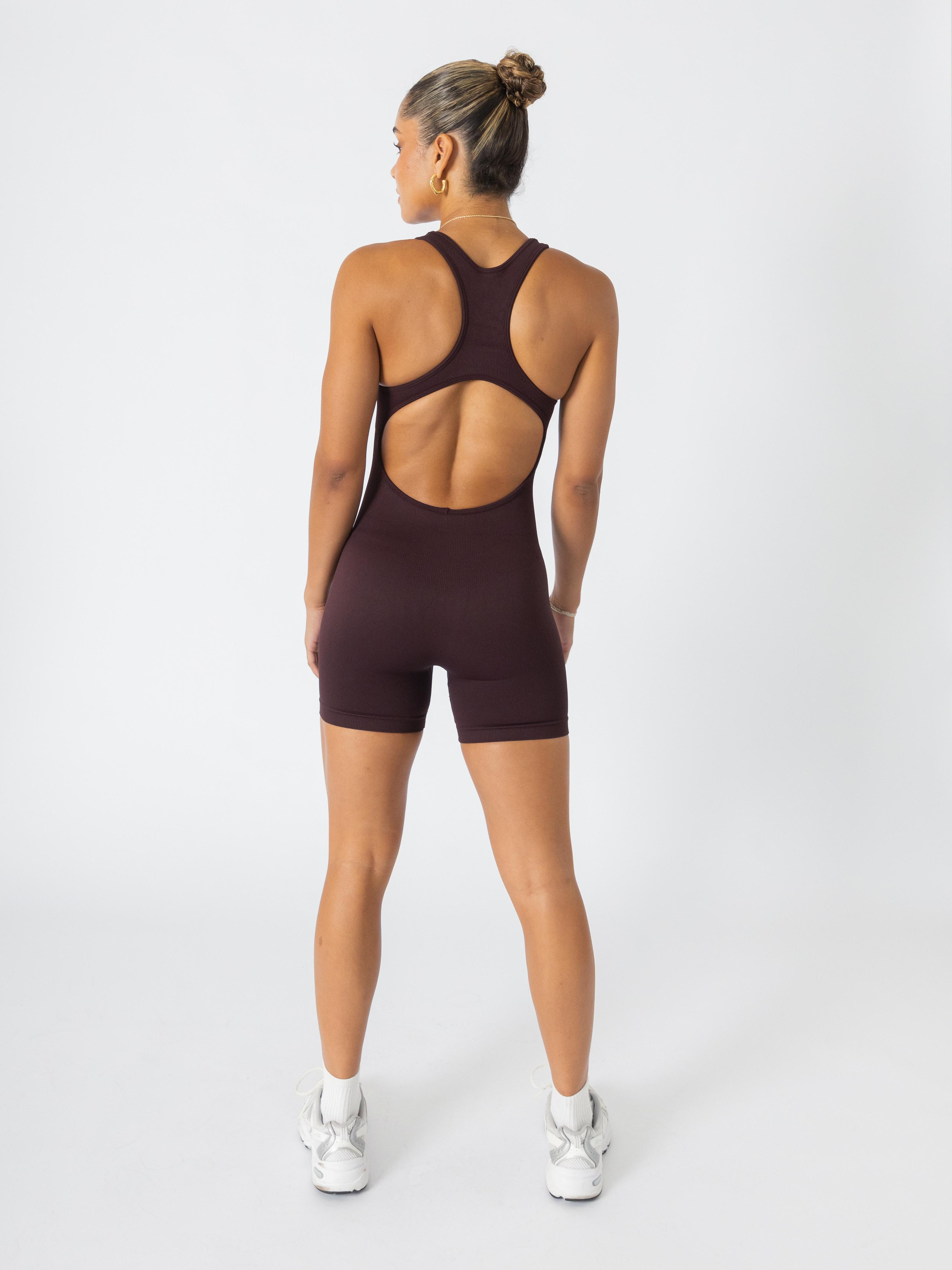 Vital Ribbed Short Bodysuit Brown