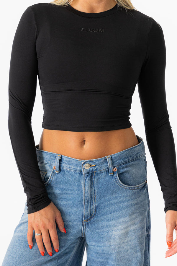 Aura Chic Cropped Tight Long Sleeve Shirt Black