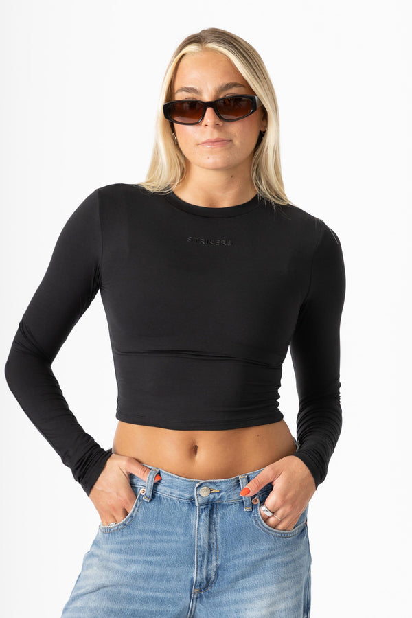 Aura Chic Cropped Tight Long Sleeve Shirt Black