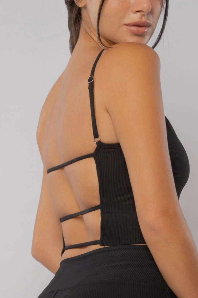 Aura Flair Open-back Crop Top Black