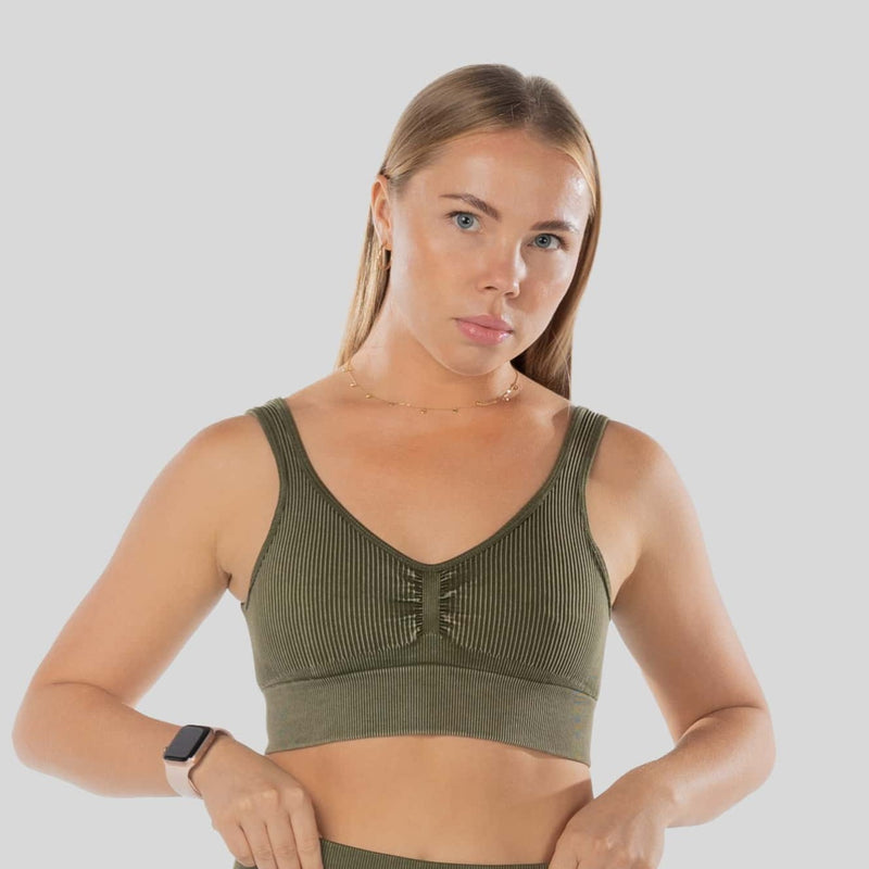 Flatter sports bra washed olive